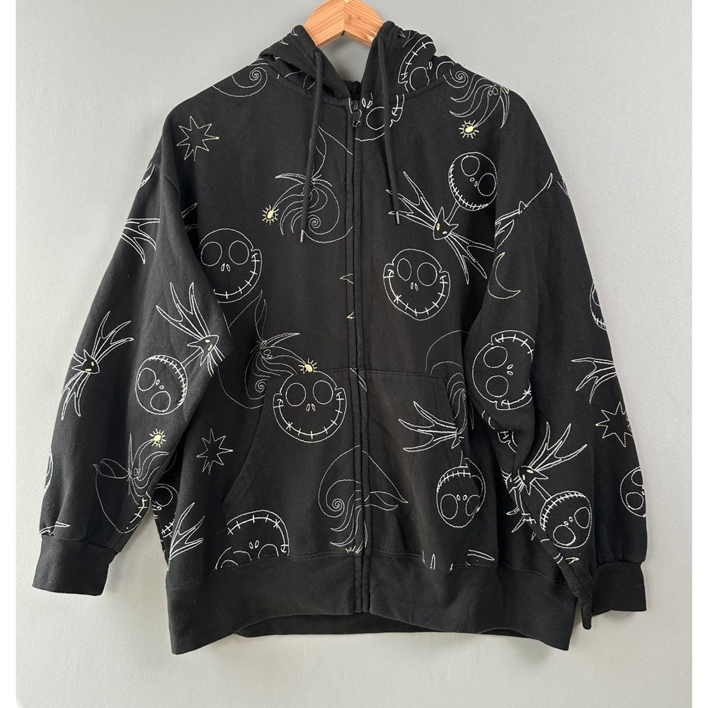 Disney Nightmare Before Christmas Jack Skellington Embroidered Zip Hoodie Black